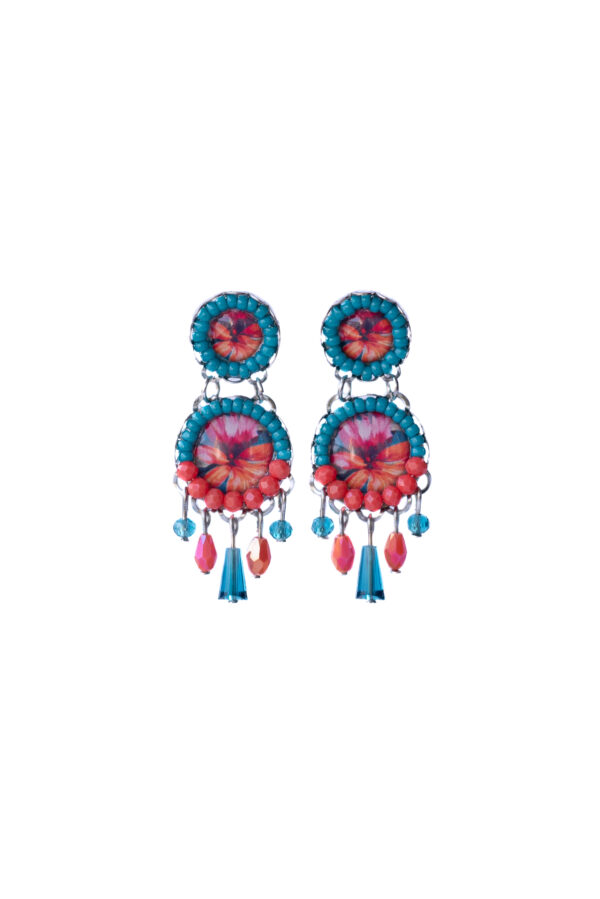 Teal And Coral Print Chandeliers | Kyla | Handmade Jewelry | Lightweight