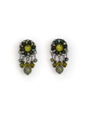 Olive green crystal dangle studs mini