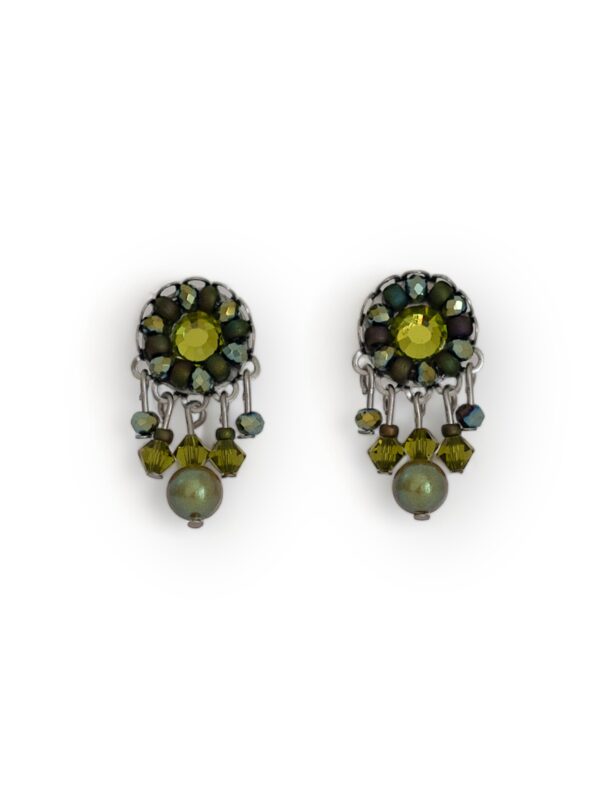 Olive green crystal dangle studs mini