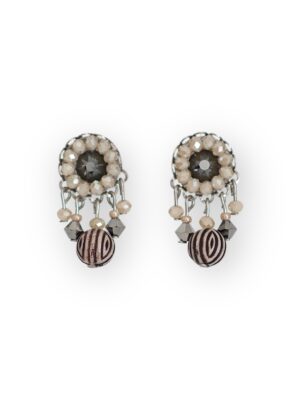 Beige and metallic crystal dangle studs mini