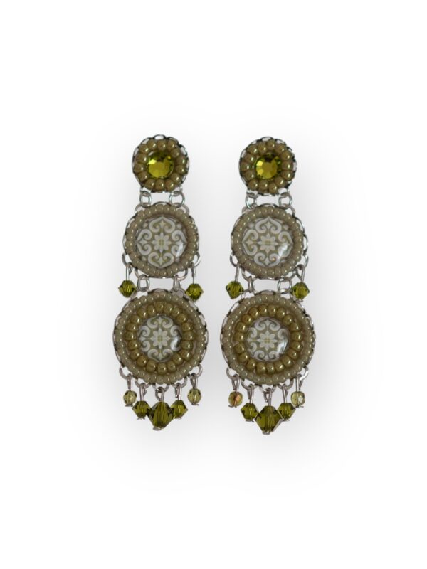 Olive green and crystal print 3-tier chandeliers