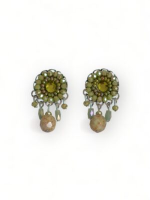 Opaque olive green crystal dangle studs