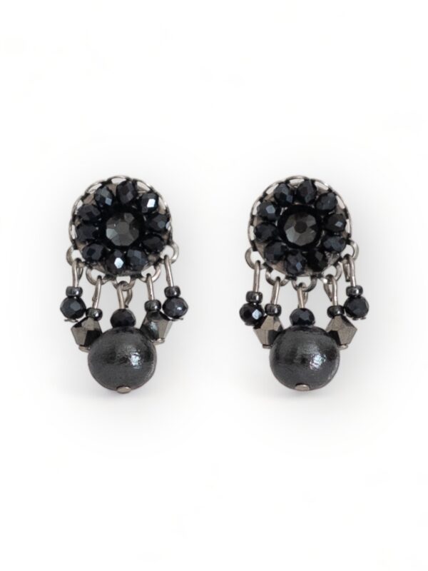 Black metallic mini crystal dangle studs