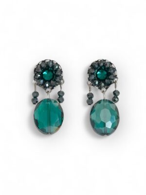 Green crystal dangle drop studs