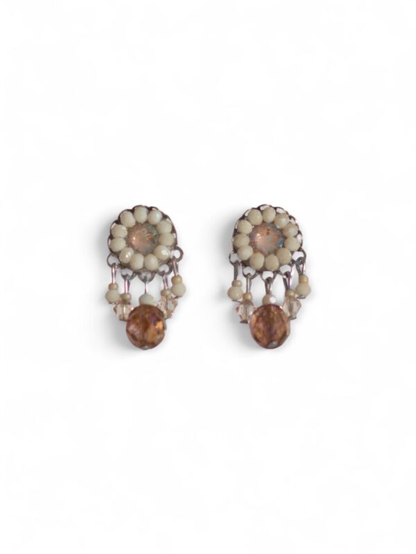 Beige and bronze crystal mini dangle studs
