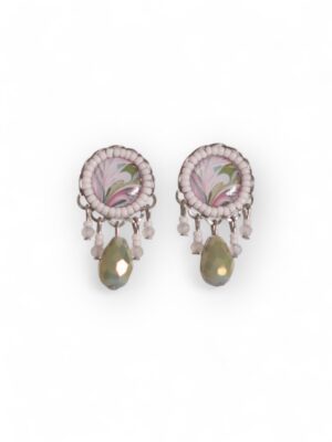 Soft pink and green print dangle studs