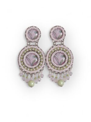 Soft pink and green print chandeliers