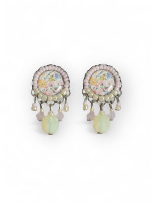 Soft yellow and pink print dangle studs