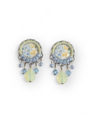 Soft yellow and blue print dangle studs