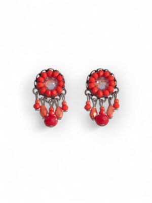 Bright red mini crystal dangle studs
