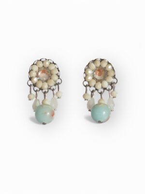 Beige and blue Swarovski crystal mini dangle studs