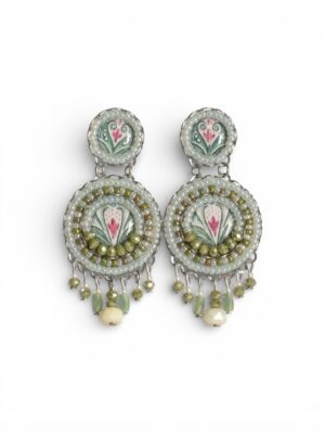 Soft yellow and olive green print chandeliers (L)