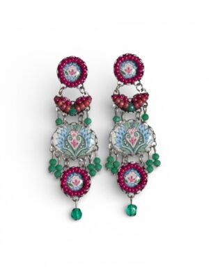 Berry pink and green print oval heart chandeliers