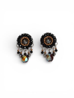 Black and golden bronze metallic crystal dangle studs