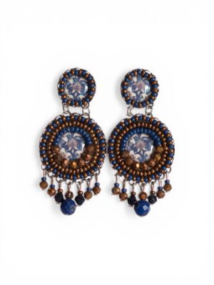 Navy and bronze print chandeliers