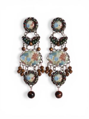 Bronze/brown and earthy green oval heart print chandeliers