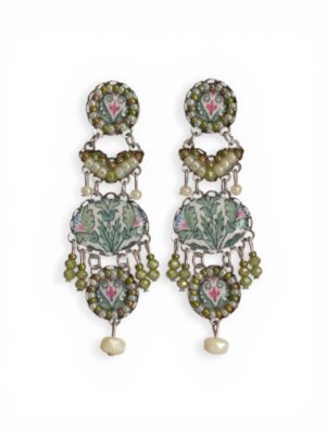 Soft yellow and olive green oval heart print chandeliers