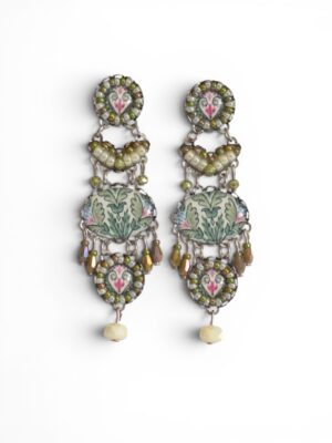 Soft yellow and olive green oval heart print chandeliers