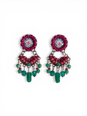 Berry pink and green print heart chandeliers