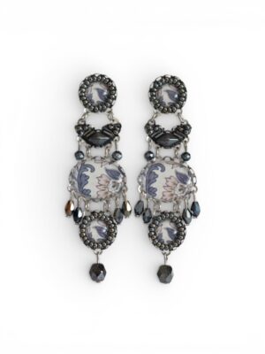 Metallic silver-grey print oval heart chandeliers