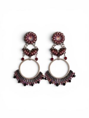 Metallic burgundy beaded hoops (L)