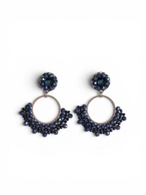 Navy blue beaded hoops (S)