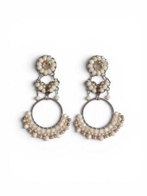 Beige beaded hoops (L)