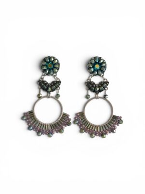 Metallic green beaded hoops (L)