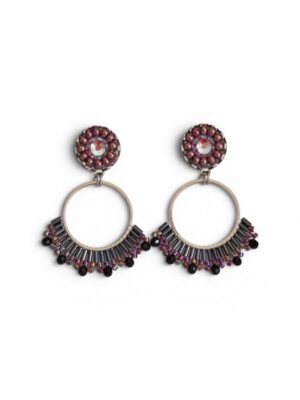 Metallic burgundy beaded hoops (S)