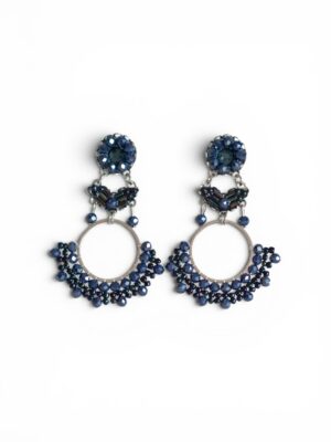 Navy blue beaded hoops (L)