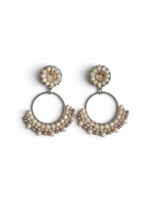 Beige beaded hoops (S)