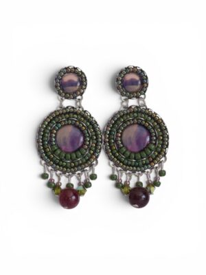 Green and purple print chandeliers