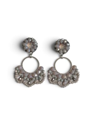 Grey purple crystal beaded hoops (S)
