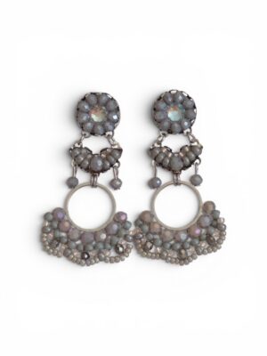 Grey purple crystal beaded hoops (L)