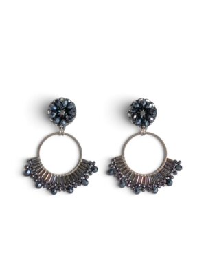 Black metallic crystal beaded hoops (S)