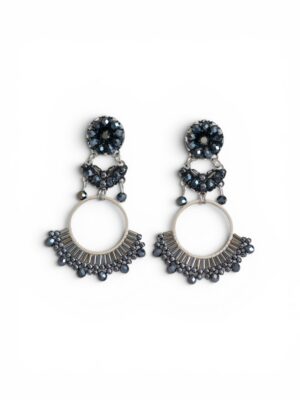 Black metallic crystal beaded hoops (L)