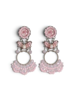 Soft pink print beaded hoops