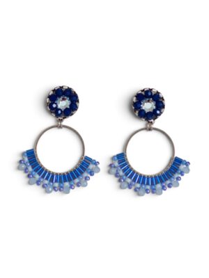 Shades-of-blue beaded hoops (S)