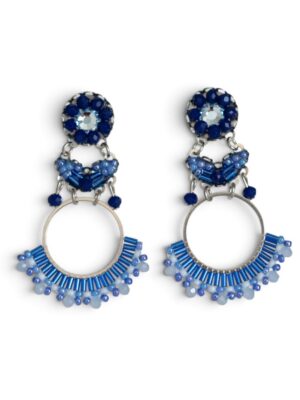 Shades-of-blue beaded hoops (L)